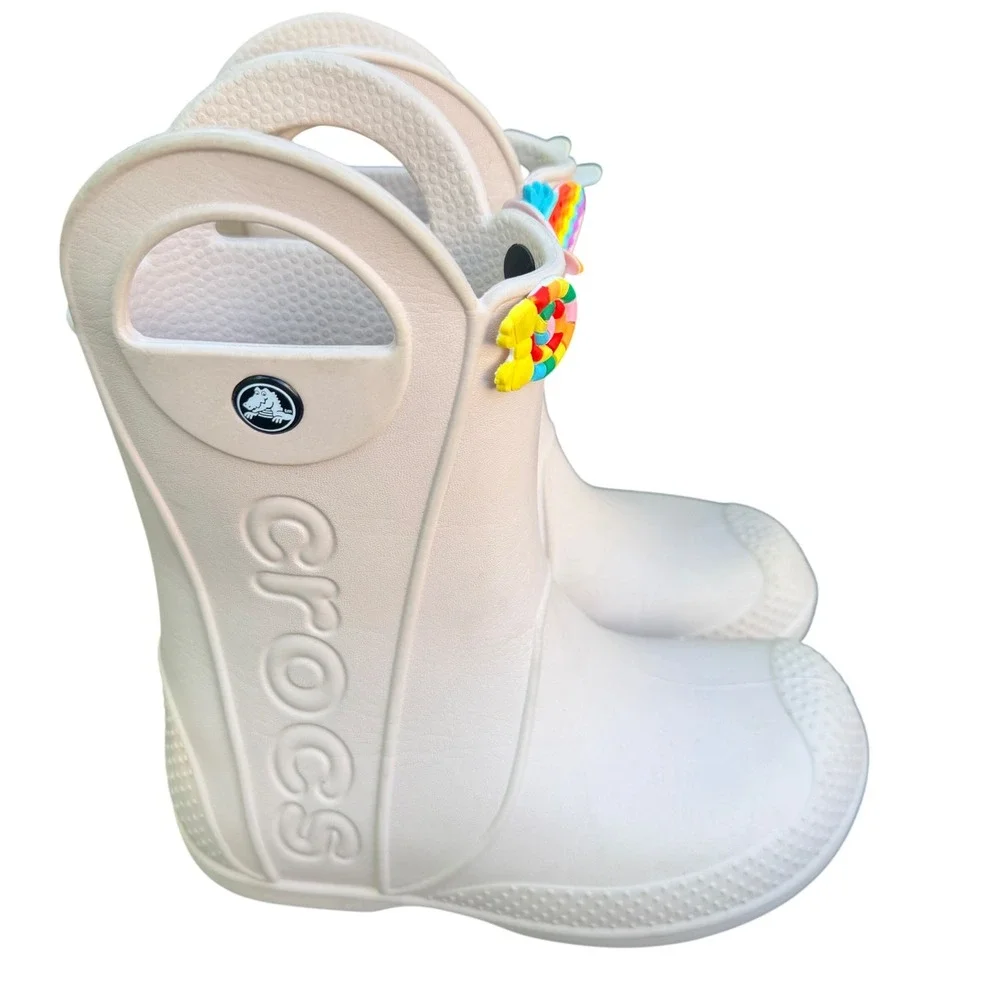 Crocs Handle It Rain Boots Pink Girls Size C11 Waterproof Jibbitz Charms 12803